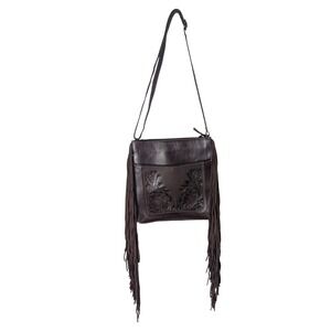 ARIAT Victoria‎ Fringe Leather Messenger Bag Conceal Carry Brown Leather Western
